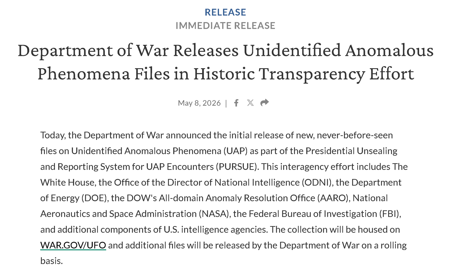 Department of War Press Release