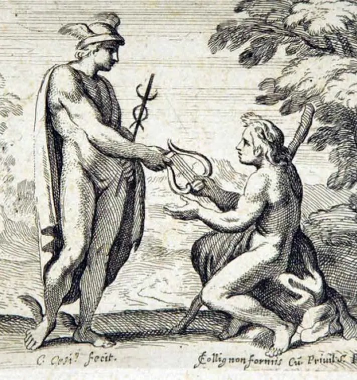 Mercury giving lyre to Apollo